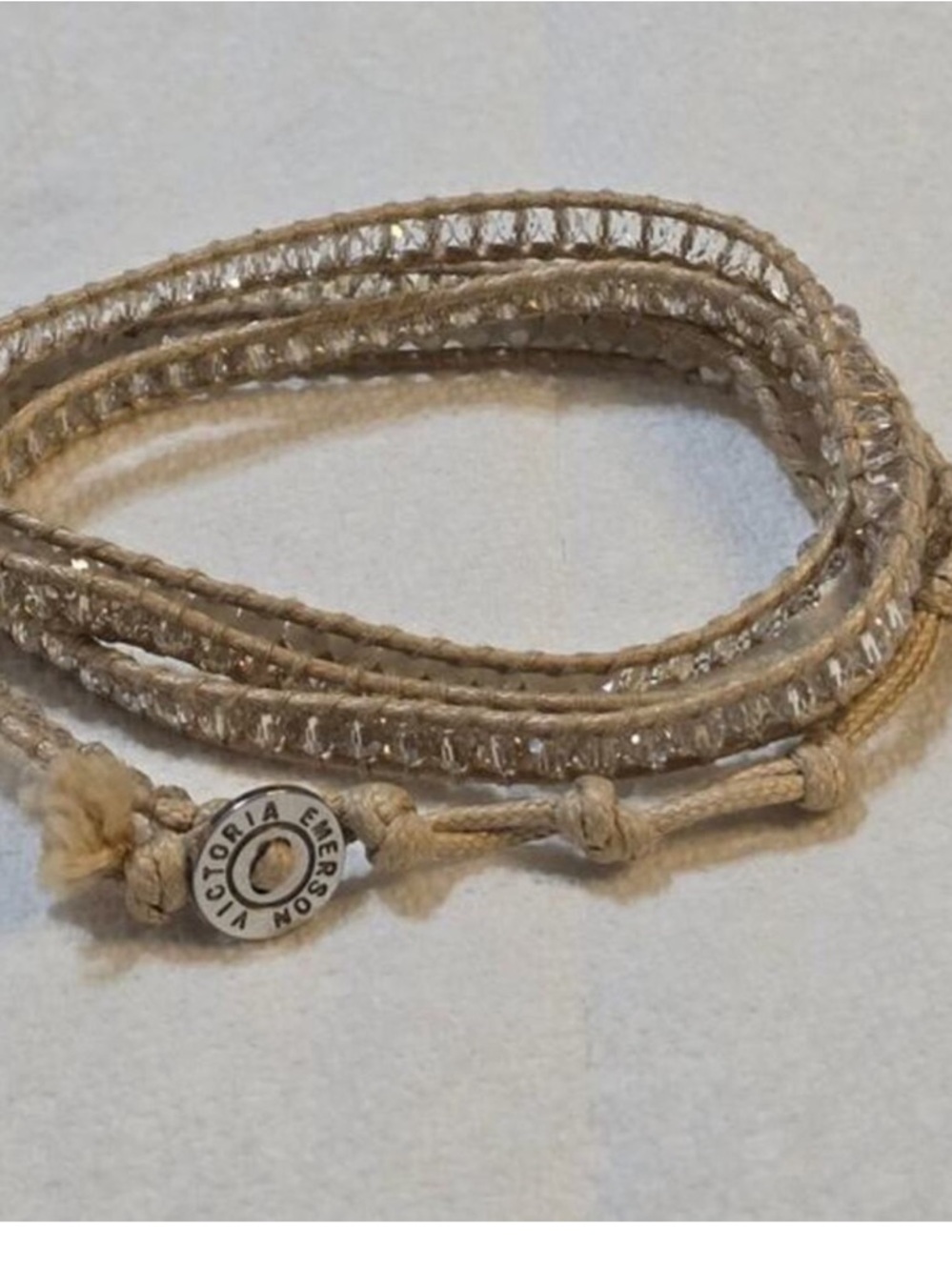 Victoria Emerson Neutral Crystal & Beige Wrap Bracelet - Picture 2 of 2